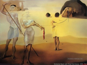 Salvador Dalí Painting - Playa encantada con tres gracias fluidas Salvador Dalí